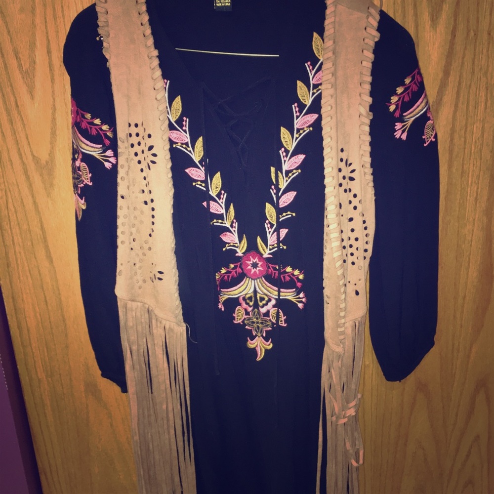 Dress and fringe vest